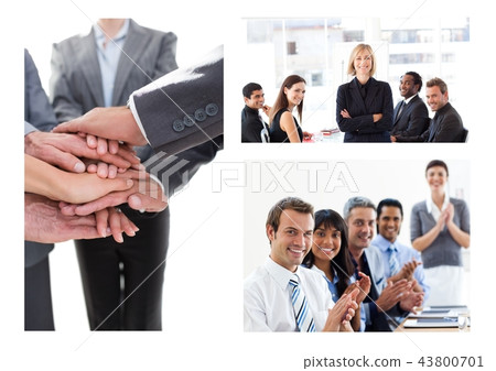 Teamwork business meeting collage Teamwork business meeting collage 43800701