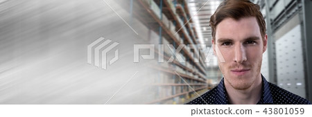 Businessman smiling in warehouse perspective with motion transition 43801059