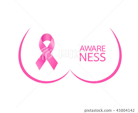 Pink ribbon symbol with graphic of breast.  43804142