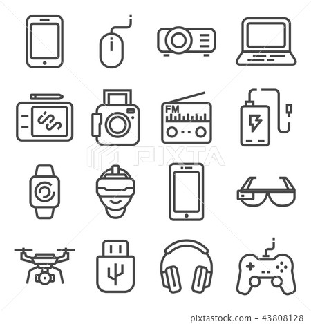 Vector line Devices and gadgets icons set. - Stock Illustration ...