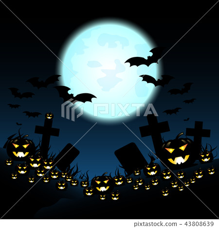 Halloween night with pumpkins and blue Moon 43808639