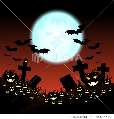 Halloween night with pumpkins and blue Moon Halloween night with pumpkins and blue Moon 43808640