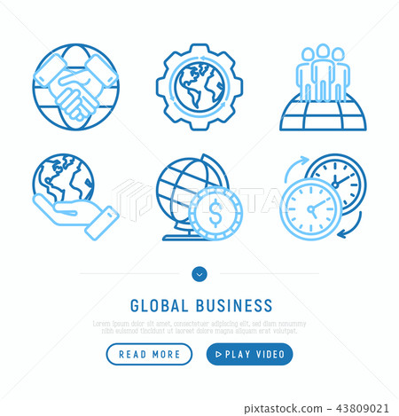 Global business thin line icons set 43809021