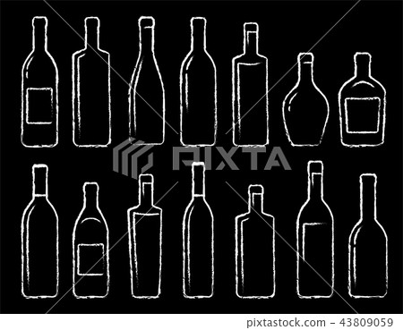 hand drawn linear chalk bottle icons set hand drawn linear chalk bottle icons set 43809059