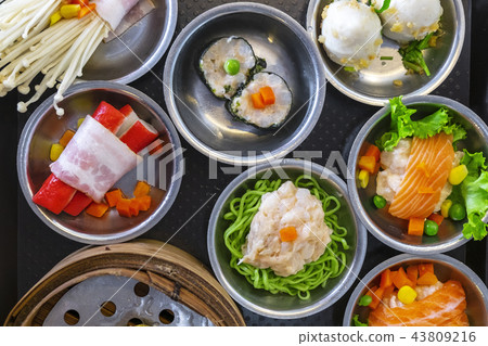 Various Dim Sum on the Table, Steamed Traditional  43809216