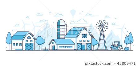 Organic farming - thin line design style vector illustration Organic farming - thin line design style vector illustration 43809471
