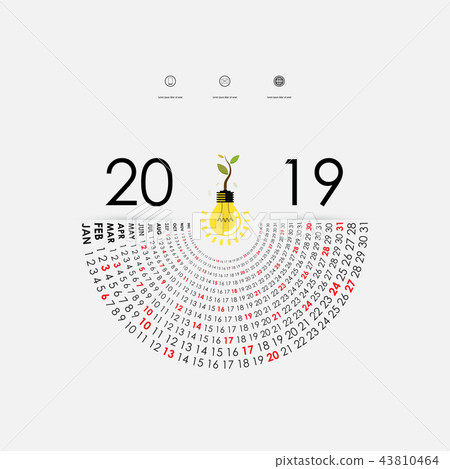 2019 Calendar Template with idea light bulb icon 43810464