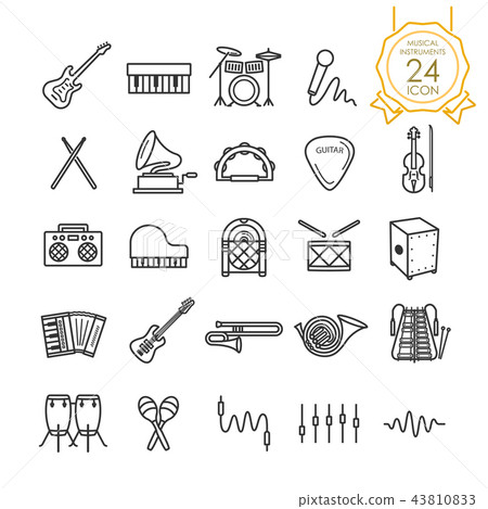 Set of musical instruments line icon. - Stock Illustration [43810833 ...