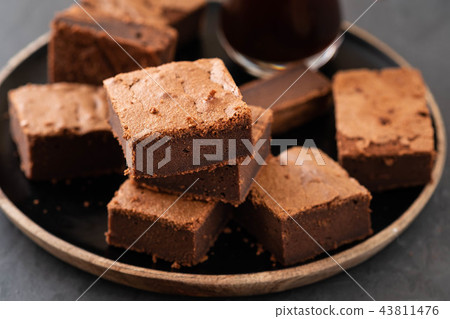Double Chocolate Brownies. Homemade chocolate fudge brownies with chocolate chips and black 43811476