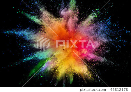 Colored powder explosion on black background. 43812178