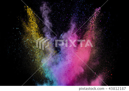 Colored powder explosion on black background. 43812187