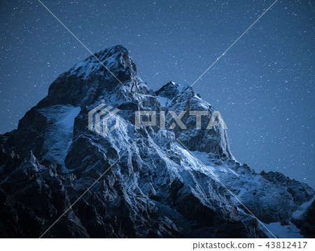 Mountain peak Ushba in light of moon, Svanetii 43812417