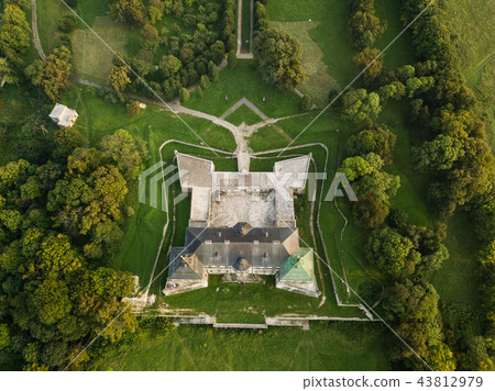 Aerial top view to palace castle in Pidhirci Aerial top view to palace castle in Pidhirci 43812979