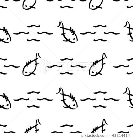 Flat monochrome vector seamless sea fish sketch pattern. Fabric textile summer pattern. Cute doodle Flat monochrome vector seamless sea fish sketch pattern. Fabric textile summer pattern. Cute doodle 43814414
