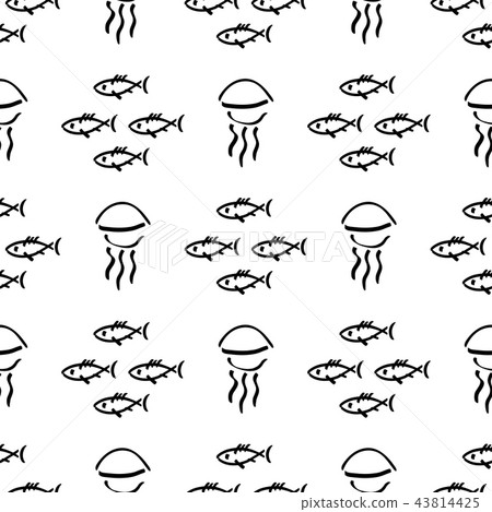 Flat monochrome vector seamless sea fish sketch pattern. Fabric textile summer pattern. Cute doodle Flat monochrome vector seamless sea fish sketch pattern. Fabric textile summer pattern. Cute doodle 43814425