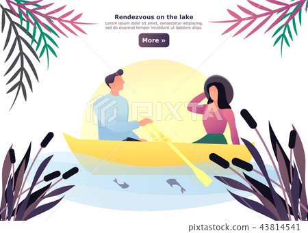 Cartoon man and woman having date on lake 43814541