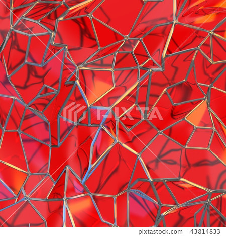 Abstract 3d rendering of chaotic red glass windows landscape structure with golden frame. Futuristic Abstract 3d rendering of chaotic red glass windows landscape structure with golden frame. Futuristic 43814833