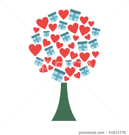 Love tree with hearts and gift boxes flat icon - Stock Illustration ...