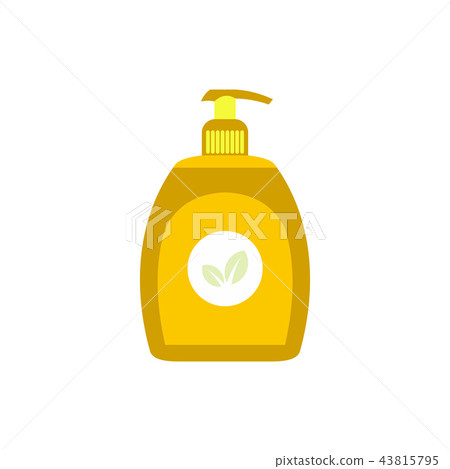Yellow plastic bottle with liquid soap flat icon Yellow plastic bottle with liquid soap flat icon 43815795