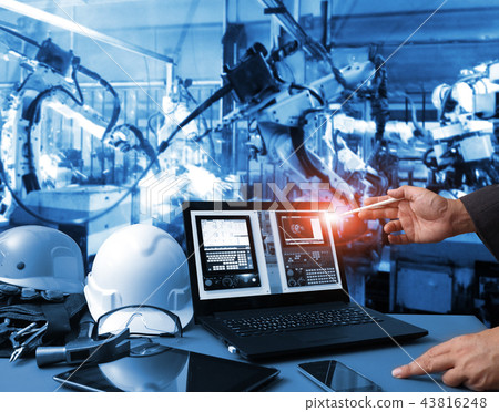 hand using computer monitoring hand using computer monitoring 43816248