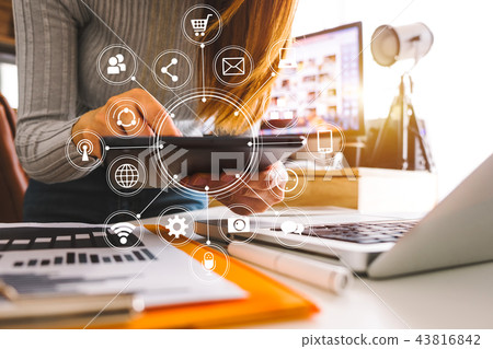 business woman hand working with tablet business woman hand working with tablet 43816842