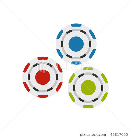Red, blue and green casino tokens flat icon  43817090