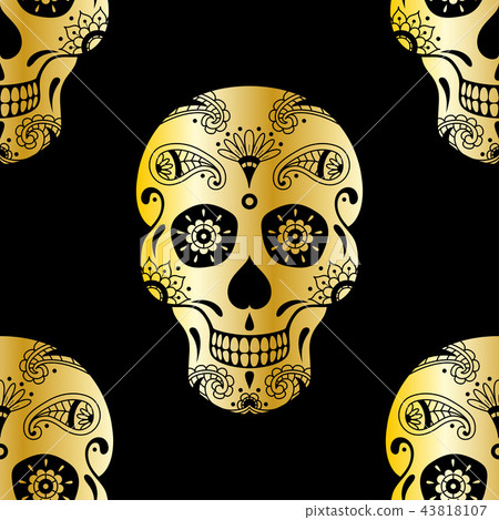 Vector seamless pattern of golden sugar skull - Stock Illustration ...