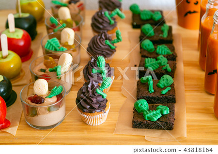 Halloween style party candy bar and decorations 43818164