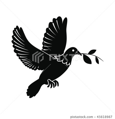 Dove of peace flying with twig olive icon Dove of peace flying with twig olive icon 43818987