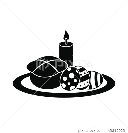 Easter cake with eggs and burning candle icon Easter cake with eggs and burning candle icon 43819023