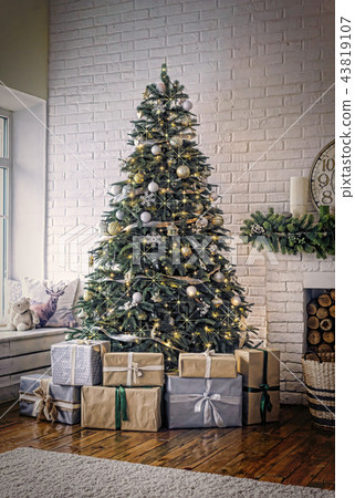 New Year, decorated Christmas tree, golden stars, Christmas , co New Year, decorated Christmas tree, golden stars, Christmas , co 43819107