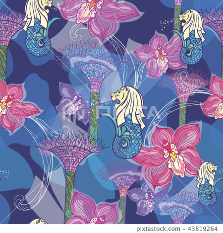 Asia Travel Singapore Sketch Vector Colorful Pattern 43819264