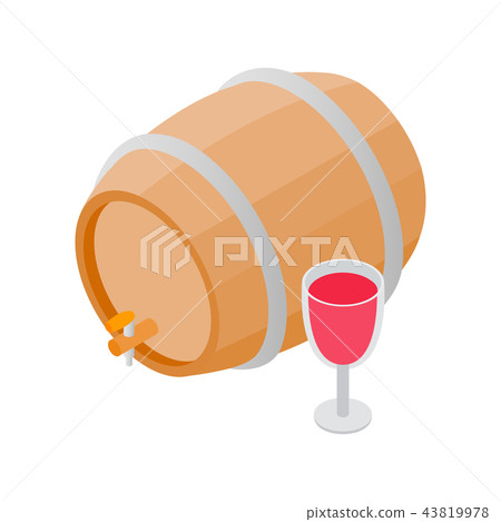 Wooden barrel of wine with a tap isometric 3d icon 43819978