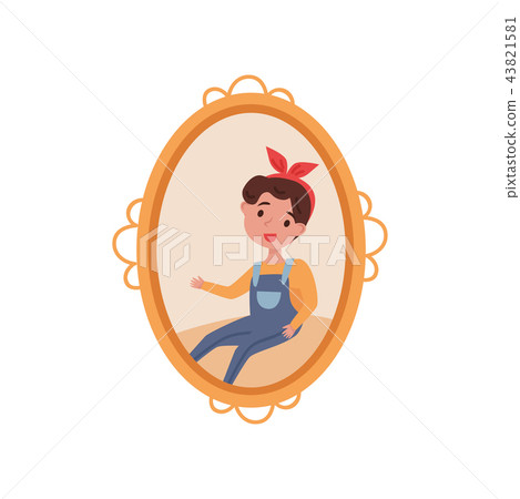 Portrait of cute little girl, family photo in wooden frame vector Illustration on a white background Portrait of cute little girl, family photo in wooden frame vector Illustration on a white background 43821581