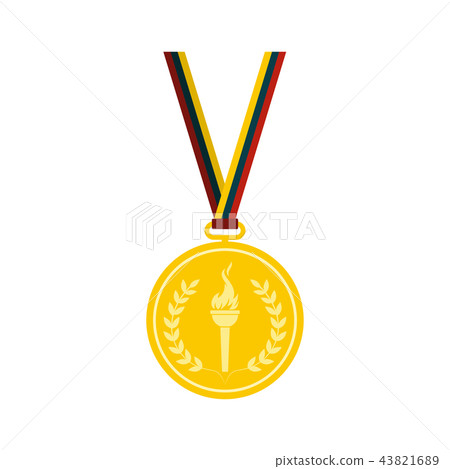 Medal with burning torch on a color ribbon 43821689