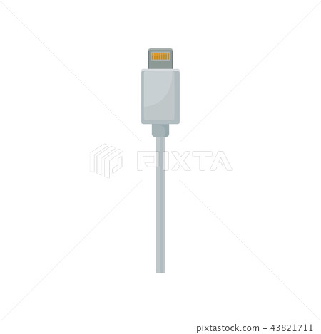 Phone charging and data connector with white cable. USB universal serial bus connector. Flat vector Phone charging and data connector with white cable. USB universal serial bus connector. Flat vector 43821711