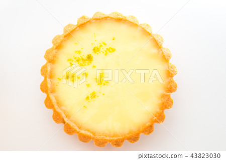 One single lemon tart, isolated on white. One single lemon tart, isolated on white. 43823030