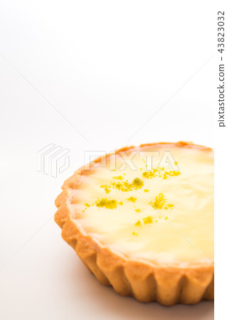 One single lemon tart, isolated on white. 43823032