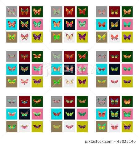 Flat icons big collection of colorful butterflies 43823140