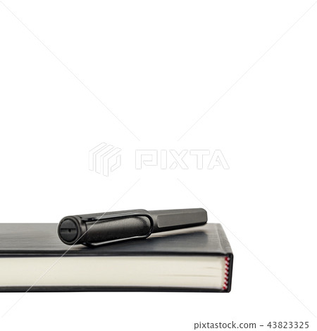 Black notebook and pen over isolated on white Black notebook and pen over isolated on white 43823325