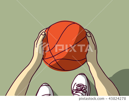 Sport Basketball hands feet and ball top view Sport Basketball hands feet and ball top view 43824278