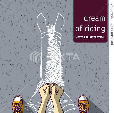 Equestrian sports horse painted on pavement and legs man 43824297