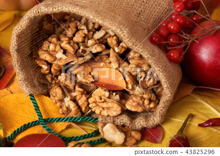 autumn harvest fruits and vegetables are on leaves 43825296