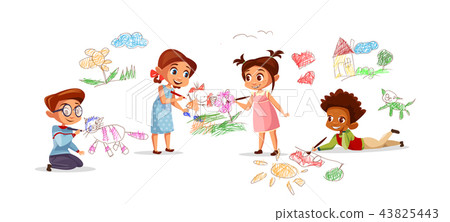 Children drawing pencil picture illustration Children drawing pencil picture illustration 43825443