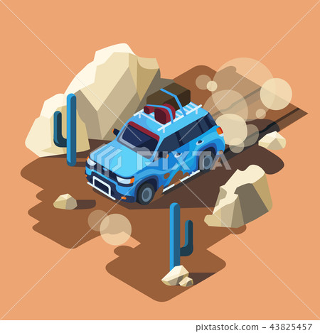 isometric safari car desert landscape 43825457