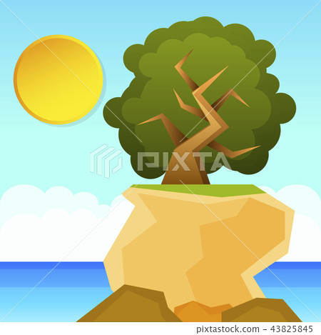 green tree growing on a rock vector 43825845