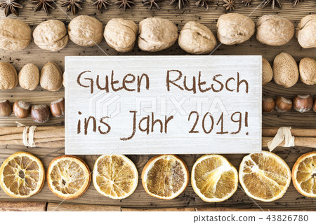 Flat Lay, Guten Rutsch Means Happy New Year 2019 43826780