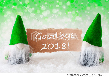 Green Natural Gnomes With Card, Text Goodbye 2018 43826790