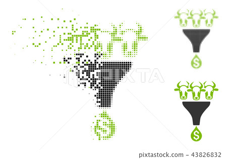 Fragmented Pixelated Halftone Cattle Profit Funnel Icon 43826832