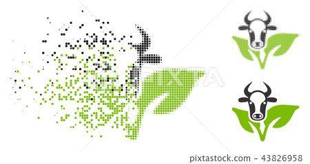 Damaged Pixel Halftone Bull And Plant Icon 43826958